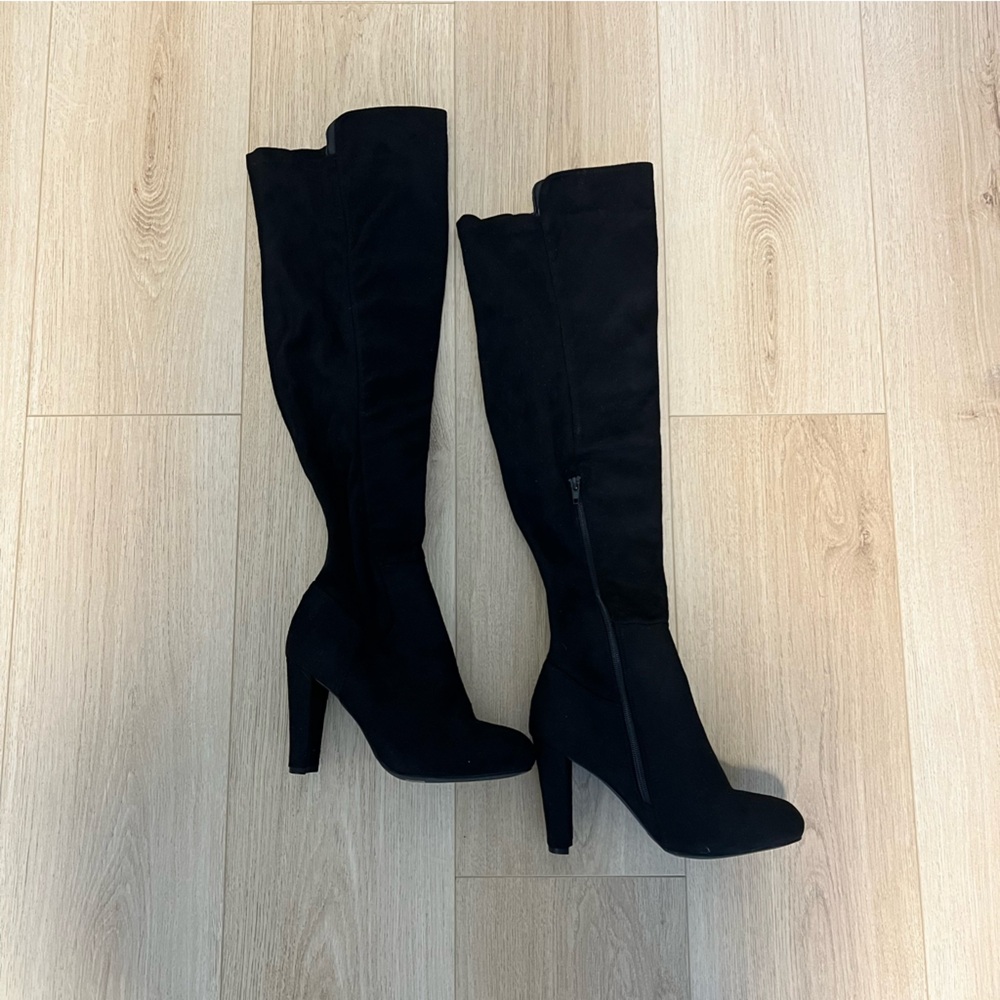 Black Suede Thigh High Boots
